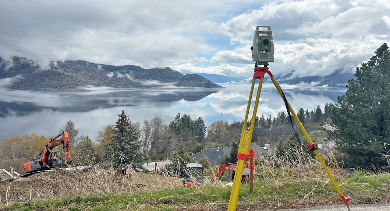 Professional residential land surveying services in Kelowna, BC, for property boundary staking and home development projects.